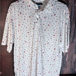 PGA TOUR White Polo with Red and Blue Pattern